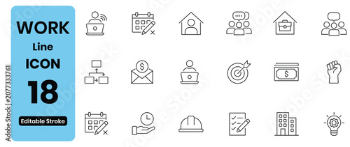 Foto Work and business line icon set with editable stroke vector icons for office cor