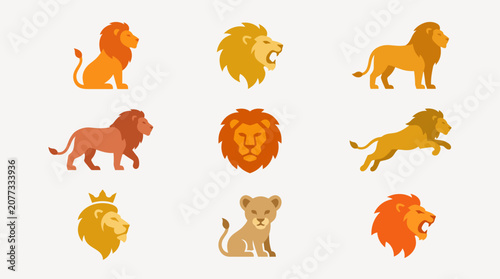 Photography Collection of lion silhouettes and icons.