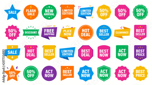 Obraz na płótnie Collection of colorful sale stickers and labels for marketing and advertising