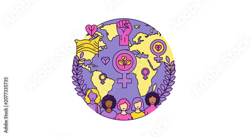 Colorful Globe with Diverse Symbols.