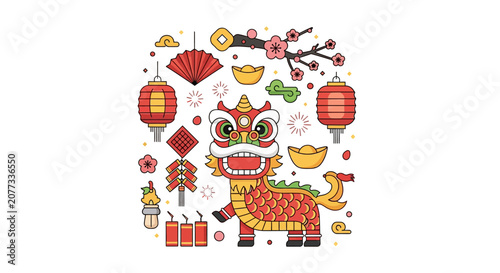Colorful dragon dance performance creature.