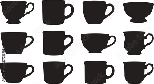 Obraz na plátne Coffee Cup Silhouette Collection Set with Mug and Teacup Vector Design Elements
