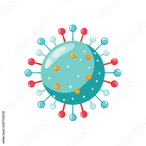 Flat illustration of a virus with spikes and particles