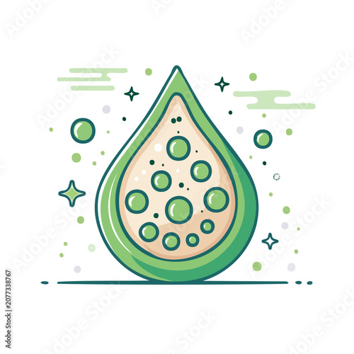 Flat illustration of avocado slice with seed and pulp