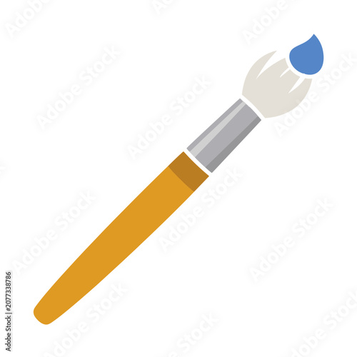 Flat vector icon of a paintbrush with blue paint