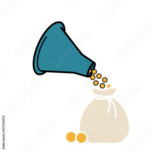 Money bag with coins and megaphone flat vector illustration