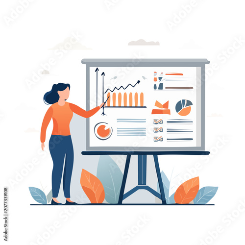 Woman presenting business chart on easel