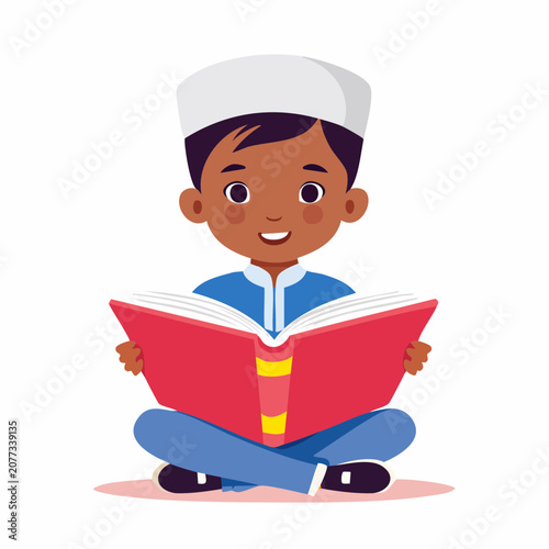 Young Muslim Boy Reading a Book