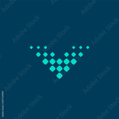 V initial logo with dots halftone accent.