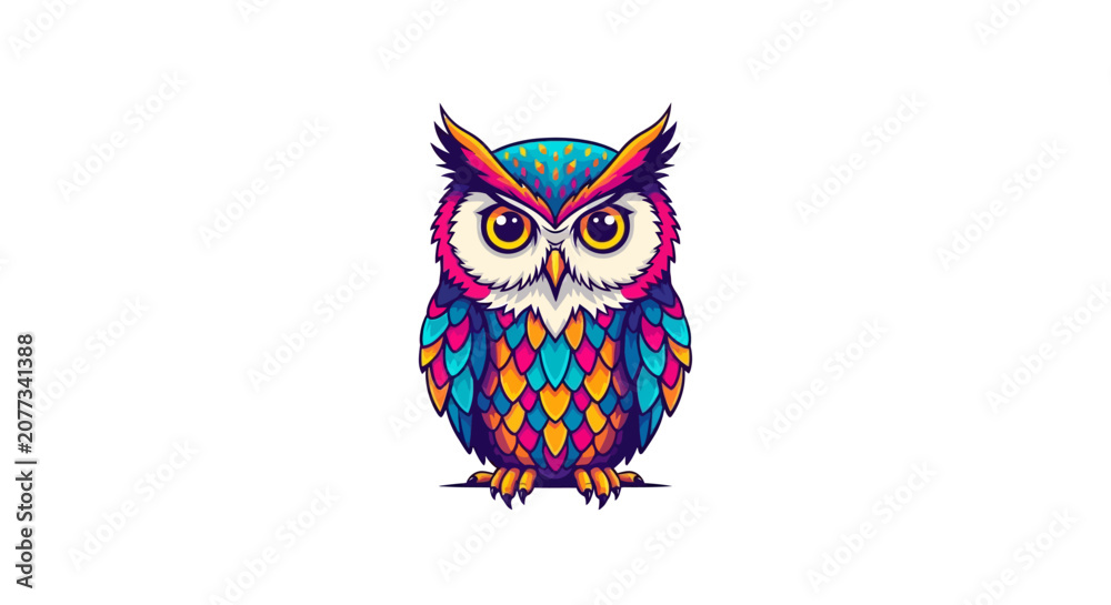 Fototapeta premium Colorful owl with big eyes.