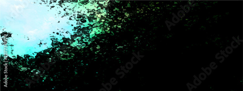 Tableau sur toile Abstract explosion vibrant color, luminous aqua, emerald, cyan, dark, black, paint splatter, dynamic composition, texture, energy, movement, chaos, artistic background, creative design