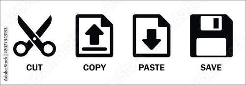 Quadro su tela Graphic editor toolbar icons, cut, copy, paste and save operation symbols, outlined document editing interface elements, file management tools, vector illustration isolated on white background