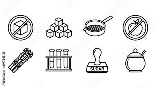 Fotografie Black and white line drawing of various sugar related icons