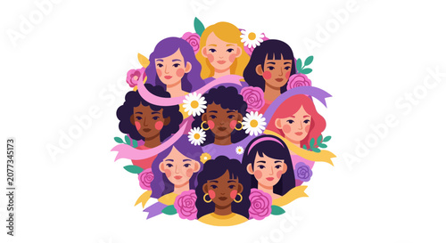 Diverse group of young women faces.