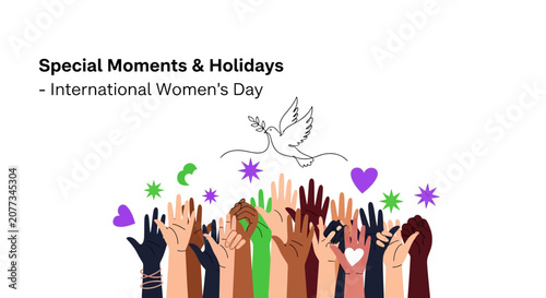 Diverse hands raised in celebration.