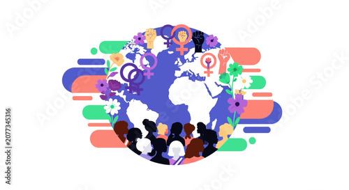 Diverse People Around Global Map Illustration.