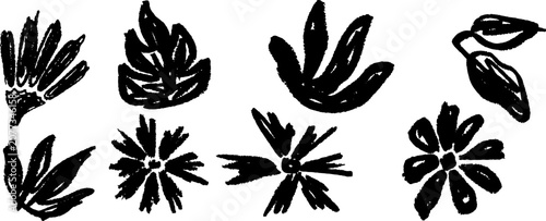 Foto Hand Drawn Black Flower Leaf Shape Set Vector Illustration, Imperfect Abstract C