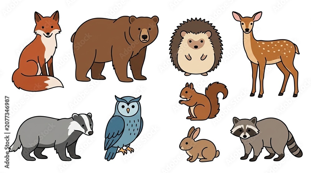 Obraz premium Charming Forest Animals Line Art Collection for Creative Projects on White Background