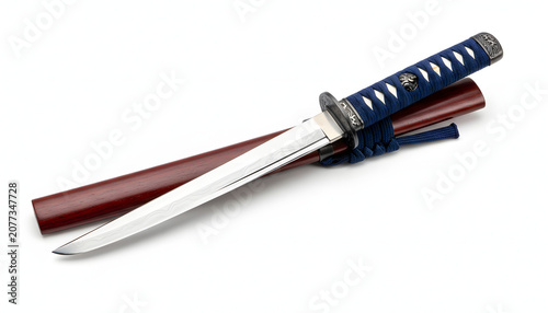 Japanese sword with blue handle.