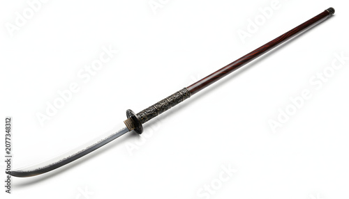 Japanese sword with curved blade metal.