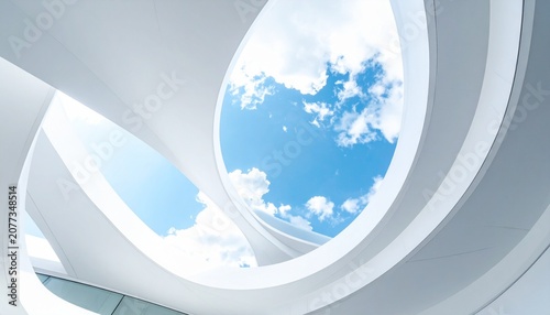 Abstract Architectural Form with Smooth White Curves Framing Sky View