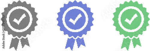 Tableau sur toile Pixel art halftone check mark rosette icons in gray, blue, and green