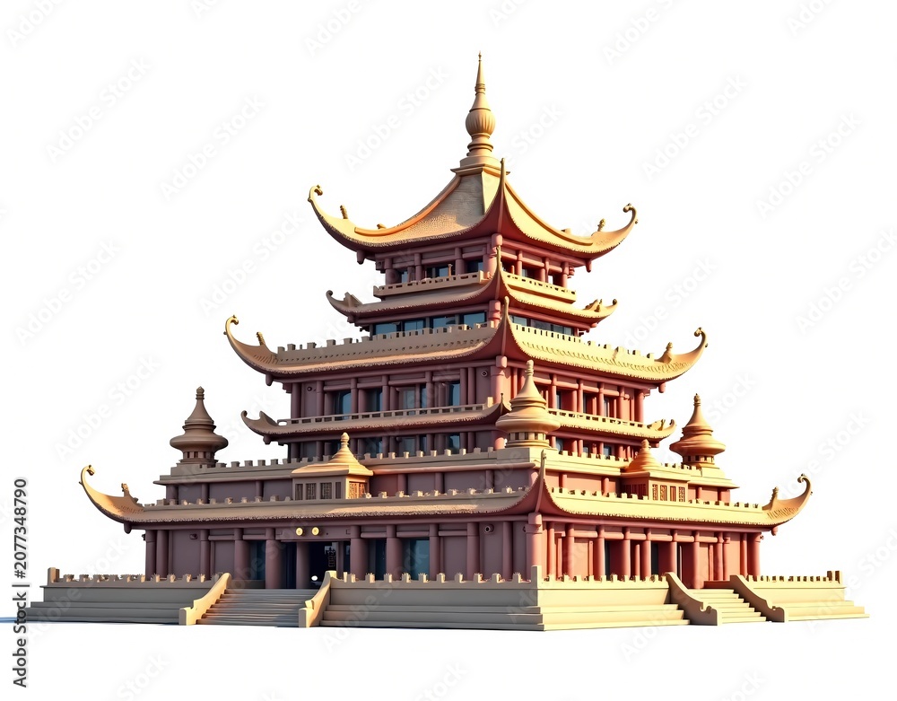 Obraz premium Miniature 3D Model of a Multi Tiered Ancient Asian Pagoda Temple
