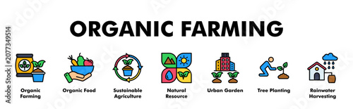 Fotografie ORGANIC FARMING web banner icon vector illustration concept for business with ic