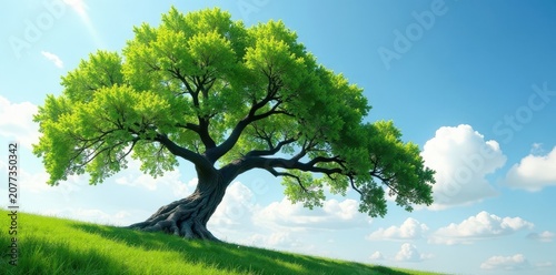 Majestic willow, delicate branches reaching for the sky, treetop, vertical