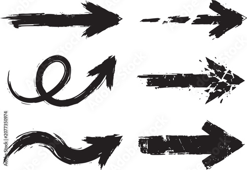 Abstract grunge arrows painted with bold brush strokes isolated vector elements