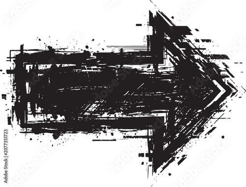 Grunge paint arrow with distressed brush strokes in abstract vector style