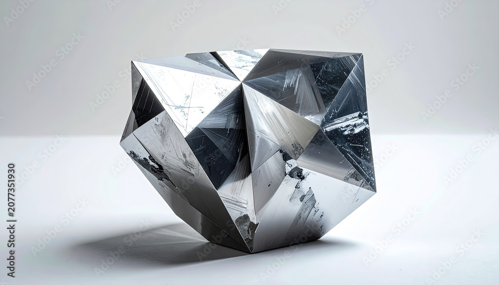 Fototapeta premium Reflective Crystal Cube Sculpture on White Surface