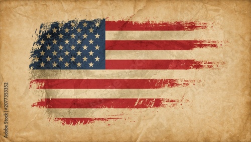 Vintage American Flag on Old Paper Background with Grunge Style