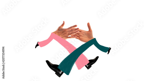 Tablou pe pânză Two hand drawn reaching hands together on white background