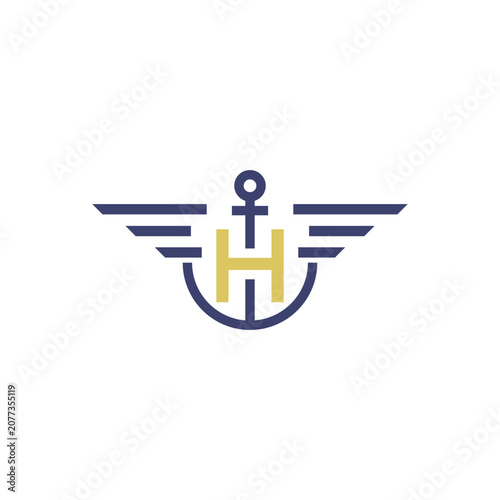 Letter H Intial Anchor Logo Design Vector Icon Graphic Illustration Background Template