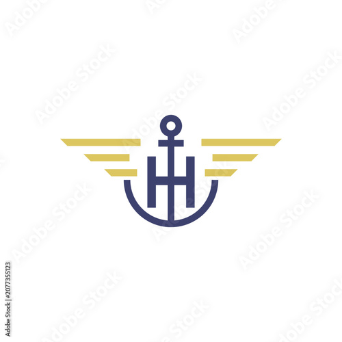 Letter H Intial Anchor Logo Design Vector Icon Graphic Illustration Background Template