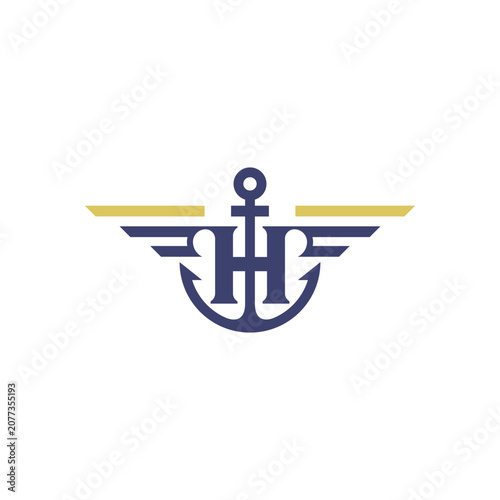 Letter H Intial Anchor Logo Design Vector Icon Graphic Illustration Background Template