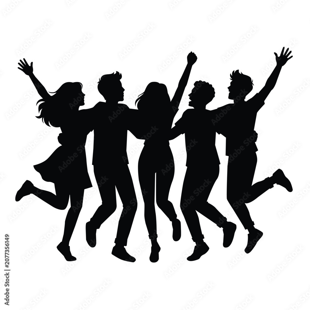 Fototapeta premium young men and women celebrating silhouette
