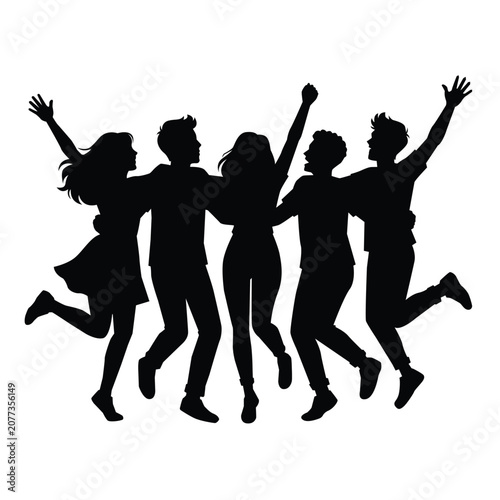 young men and women celebrating silhouette