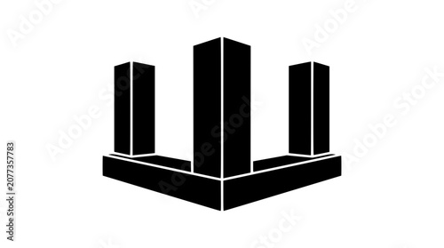 Modern Abstract Architectural Icon with Three Pillars and Geometric Base