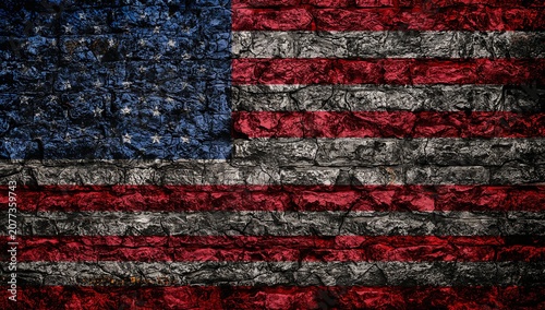 American Flag Painted on Brick Wall with Bold Red Blue and White Colors
