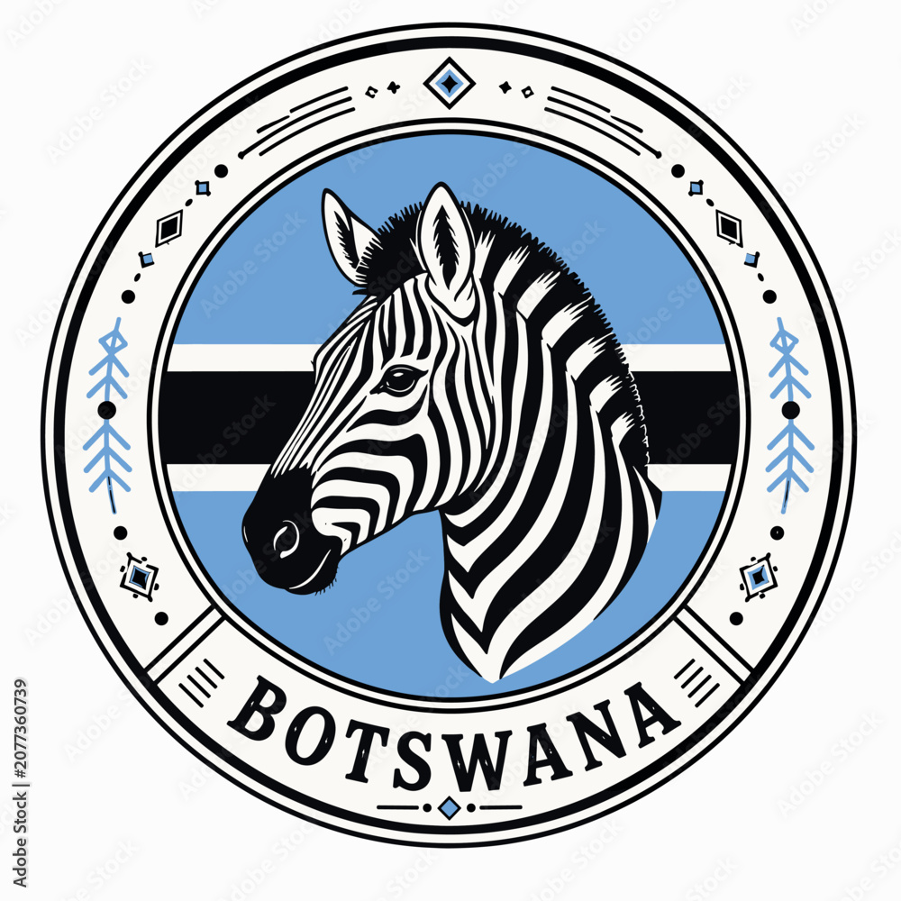 Naklejka premium Zebra Emblem for Botswana - Wildlife Illustration