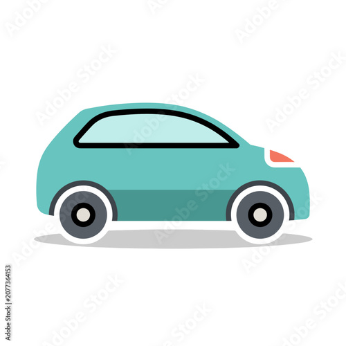 Flat illustration of a teal car in side view
