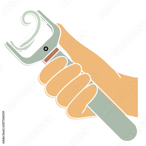 Hand holding smartphone flat vector illustration