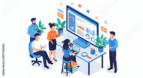 Obraz na płótnie Professional Business Team Collaboration Isometric Vector Illustration Design fo