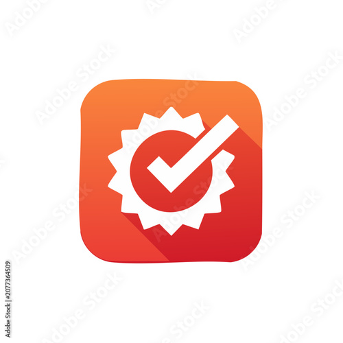 Red gear with checkmark icon