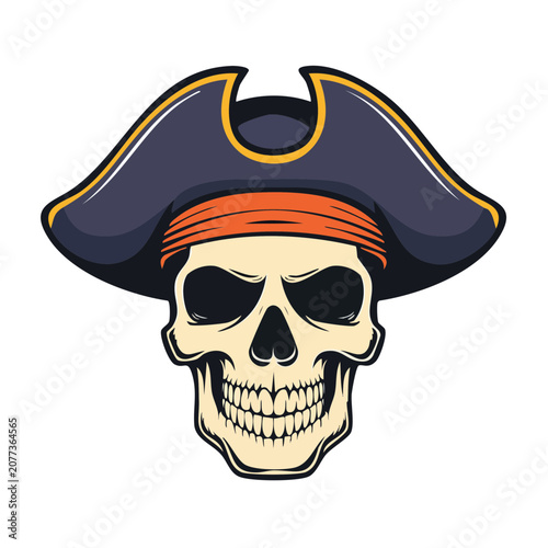 Skull with Pirate Hat Vector Illustration