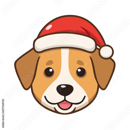 Cartoon Dog Head Wearing Santa Hat