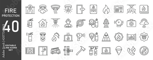 Cuadro en lienzo Set of 40 outline icons related to fire protection