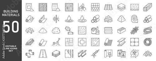 Obraz na plátně Set of 50 outline icons related to building materials
